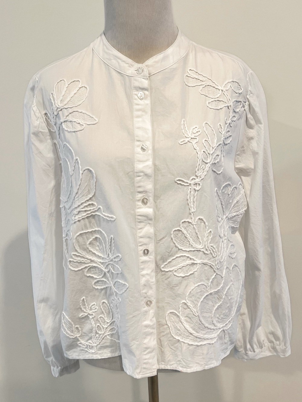 Hester and Orchard White Floral Leaf Embroidered Cropped Blouse Womens Sz Large